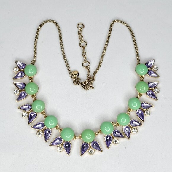 J Crew Jewelry - J Crew Necklace Rhinestone Purple Clear Green Beads Gold Tone 18"-20"